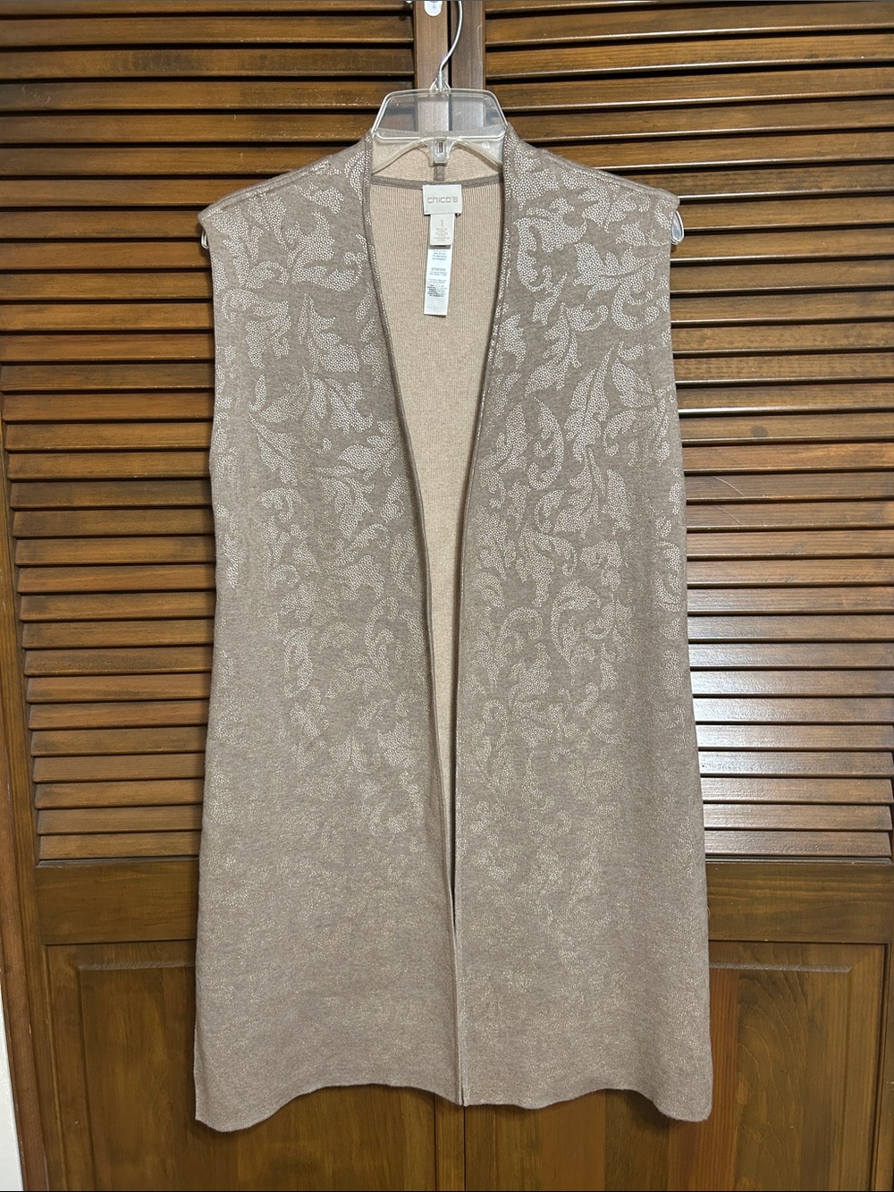 Chico's Travelers Collection Metallic Floral Open Knit Longline Vest Size 1 (8)